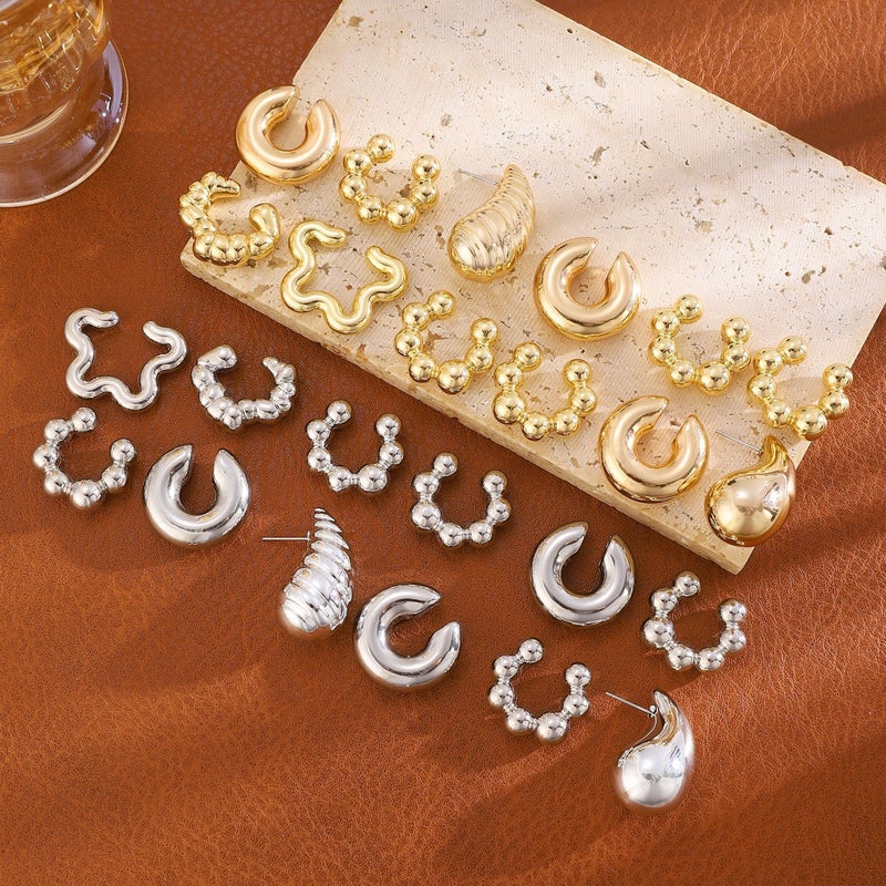 Exaggerated Water Drops Ccb Ear Clip Earrings Women'S Multi-Piece Earrings Personality Niche Fashion Vintage Jewelry - Image 4